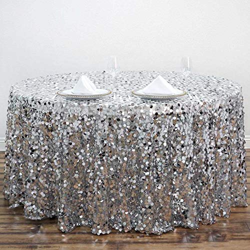 Balsacircle 120-Inch Silver Big Payette Round Xl Sequin Tablecloth Table Linens Wedding Party Events Decorations Kitchen Dining